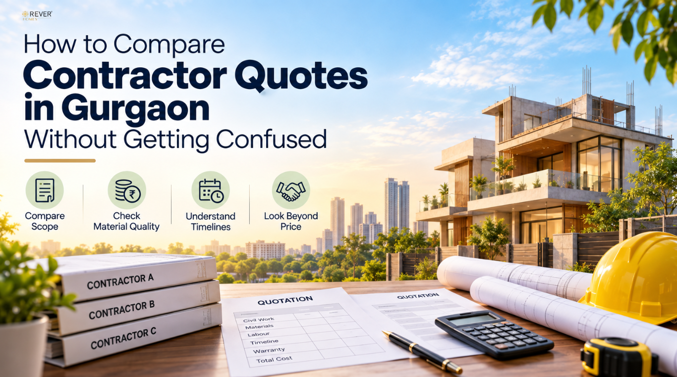 Rever Homes blog post cover - How to Compare Contractor Quotes in Gurgaon Without Getting Confused