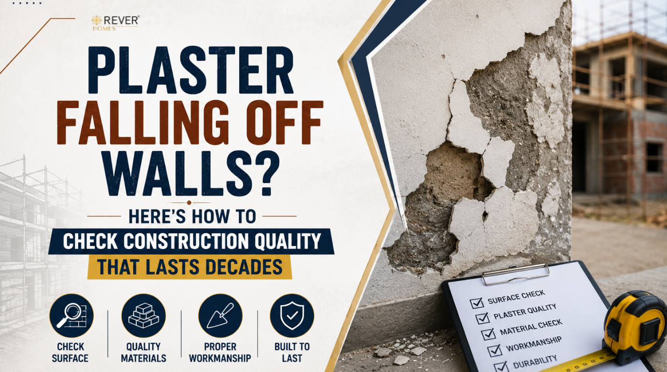 Rever Homes blog post cover - Plaster Falling Off Walls? Here's How to Check Construction Quality That Lasts Decades