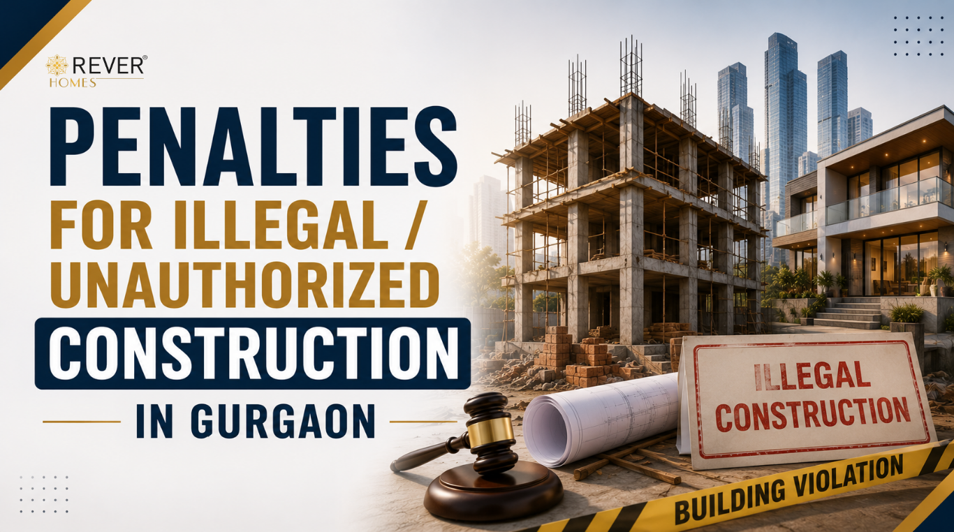 Rever Homes blog post cover - Penalties for Illegal / Unauthorized Construction in Gurgaon 