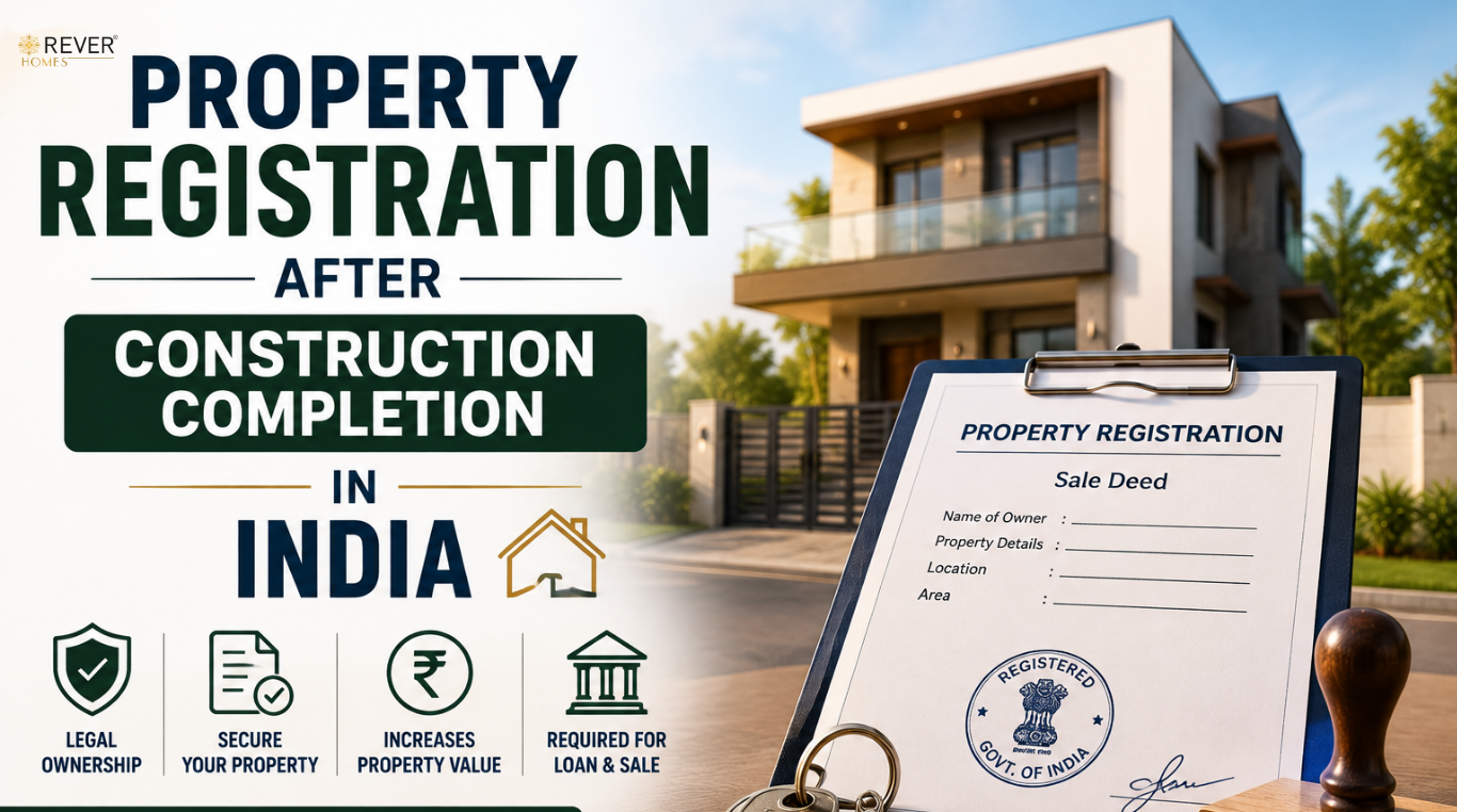 Rever Homes blog post cover - Property Registration After Construction Completion in India